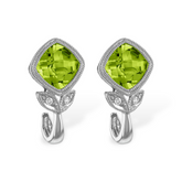 14K White Gold Peridot Floral Inspired Earrings
